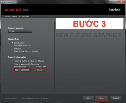 Bước 3 Nhập Serial Number AutoCAD 2013