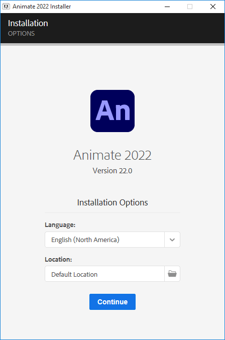 Màn hình cài đặt Adobe Animate CC