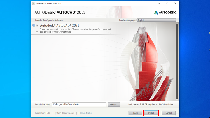 Chọn các công cụ đi kèm AutoCAD 2021