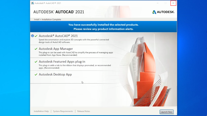 Hoàn tất cài đặt AutoCAD 2021