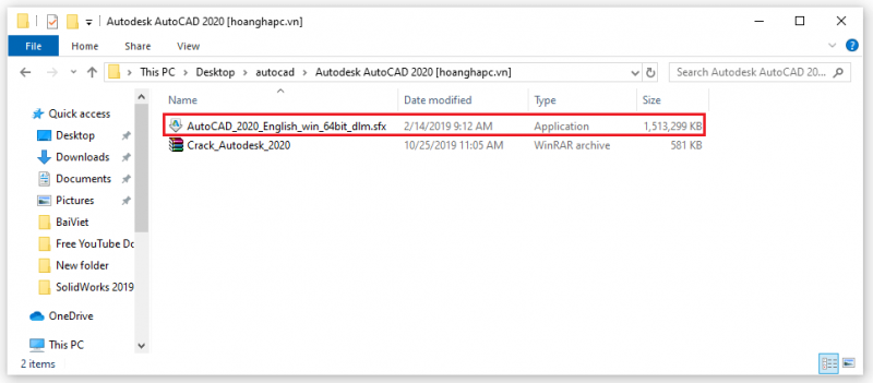 Giải nén bộ cài AutoCAD 2020