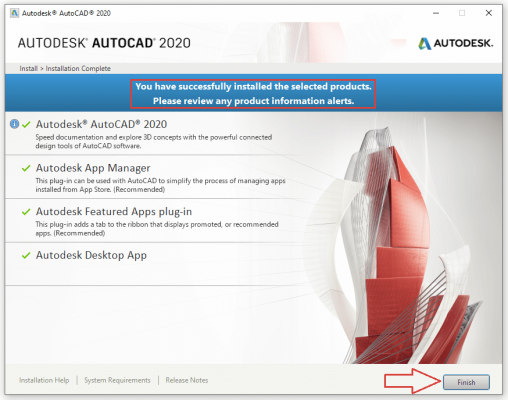 Hoàn tất cài đặt AutoCAD 2020