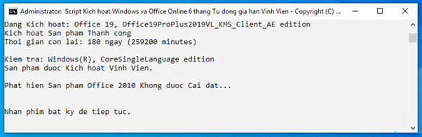 Kích hoạt thành công