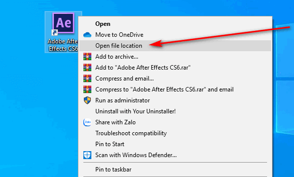 Chọn Open file location