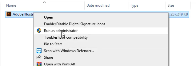 Chạy file setup dưới quyền admin