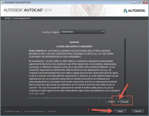 Đồng ý điều khoản AutoCAD 2014