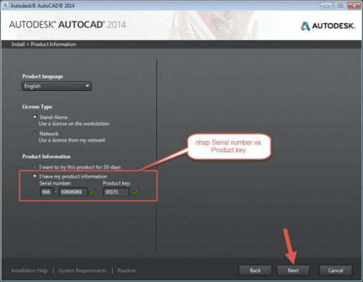 Nhập Serial Number AutoCAD 2014