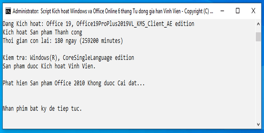 Kích hoạt thành công
