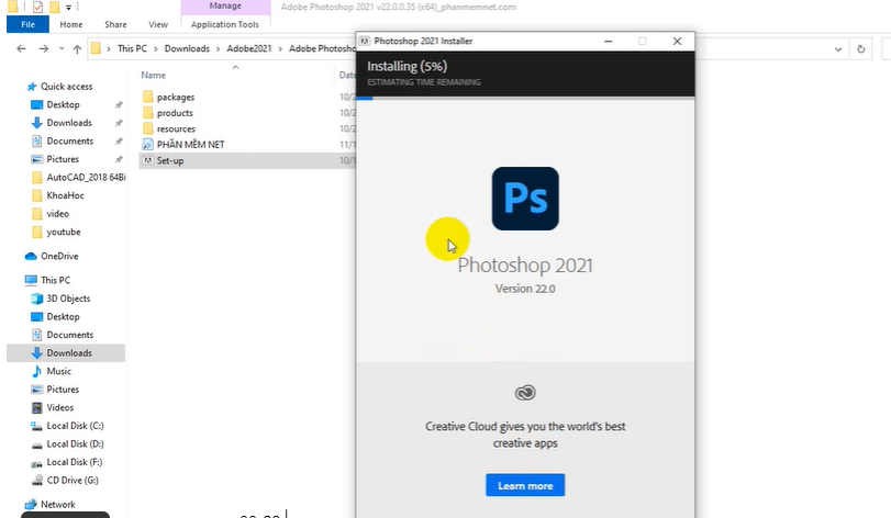 Tiến trình cài đặt Photoshop CC 2021