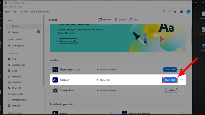 Bấm Try/Install để tải Adobe Audition