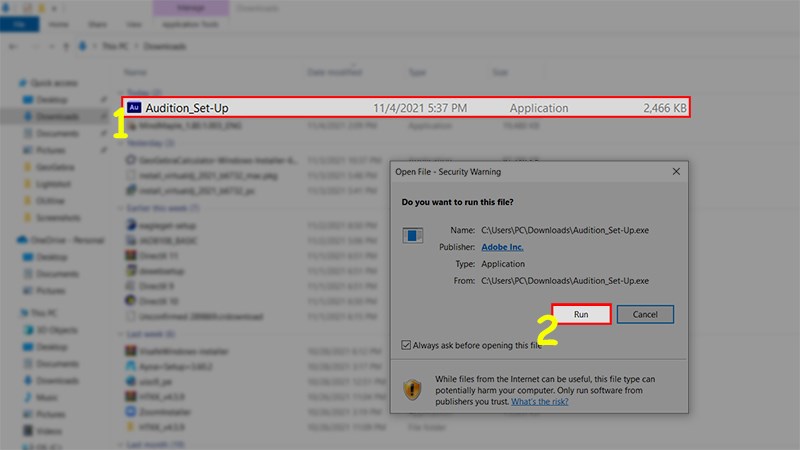 Khởi chạy bộ cài đặt Adobe Audition