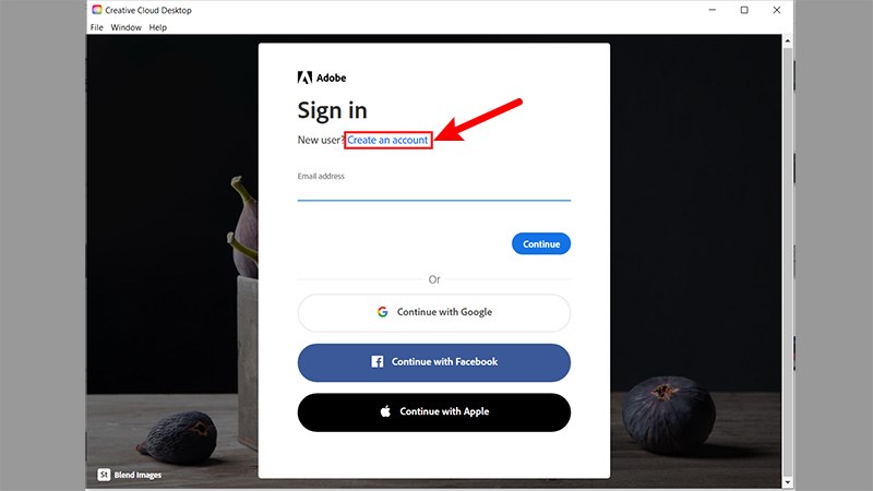 Chọn Create an account để đăng ký