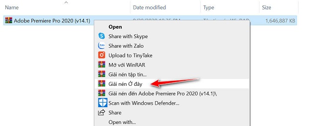 Bước 1 Giải nén phần mềm Adobe Premiere Pro CC 2020
