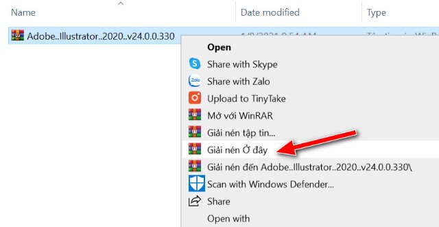 Giải nén file cài đặt Illustrator