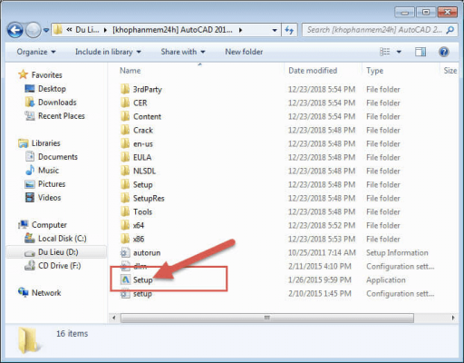 Khởi chạy file setup autocad 2016