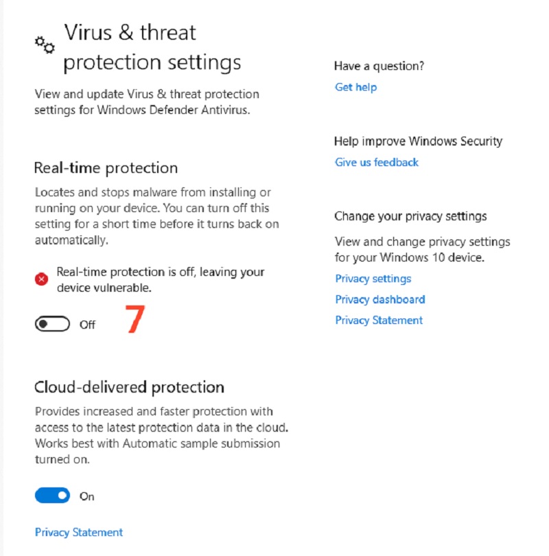 Tắt Real-time protection