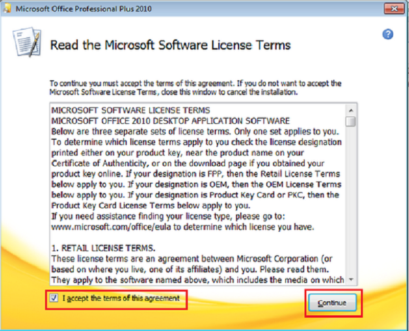 Chấp nhận điều khoản Microsoft