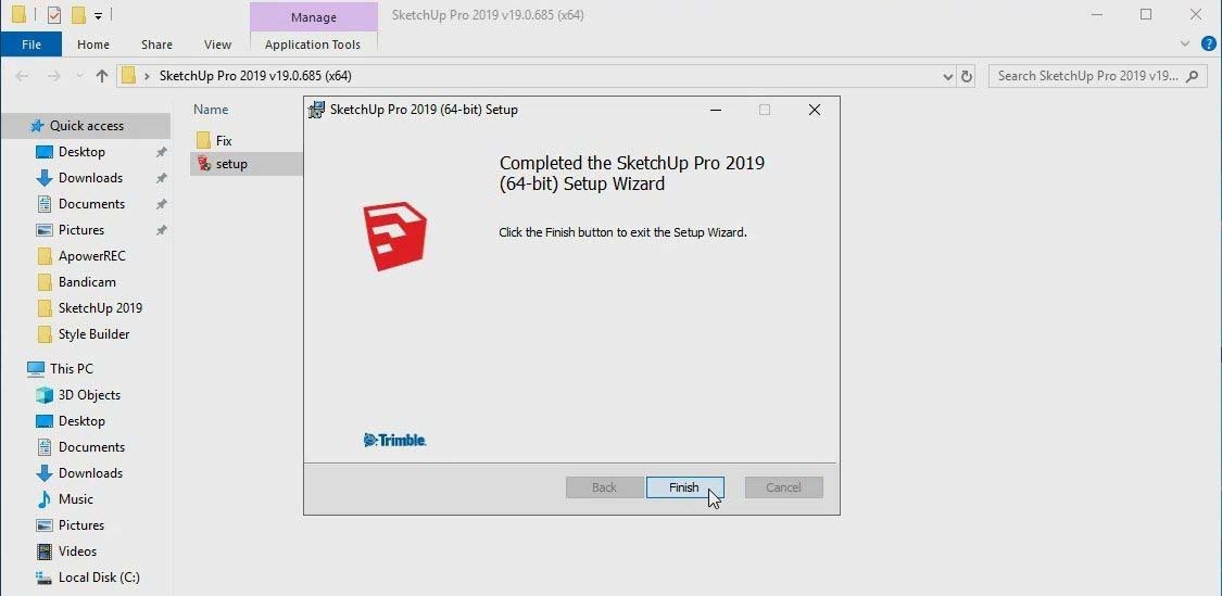 Hoàn tất cài đặt Sketchup 2021