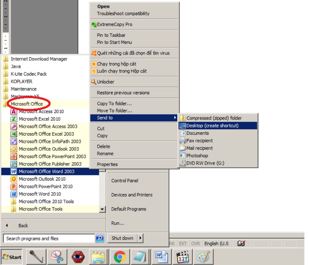 Đưa biểu tượng Word Excel ra Desktop