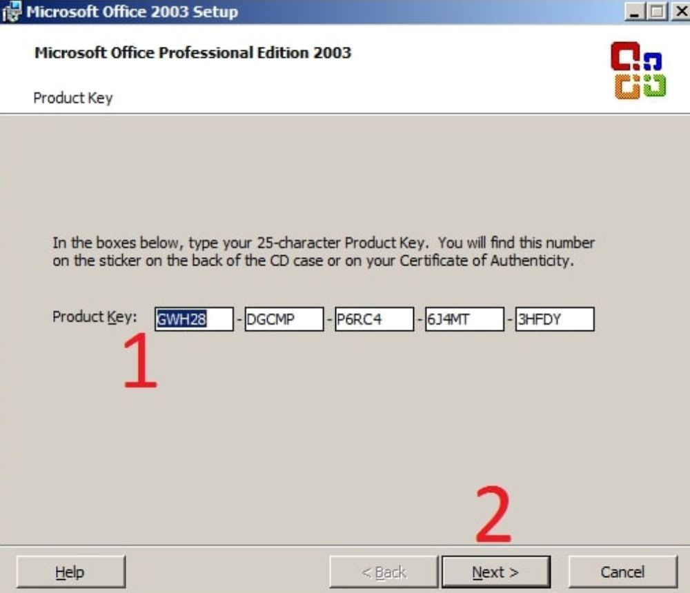 Nhập Key cài đặt Office 2003