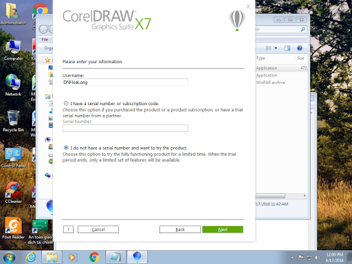 Bước 1 cài đặt Corel X7