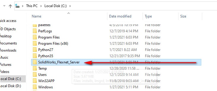 Thao tác copy thư mục SolidWorks Flexnet Server