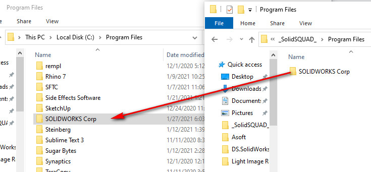Copy đè thư mục SOLIDWORKS Corp