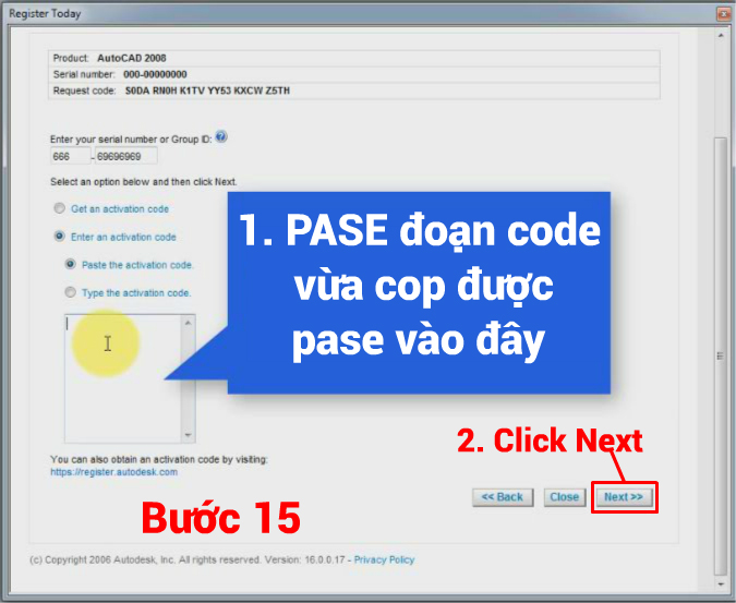 Dán Auth code vào AutoCAD