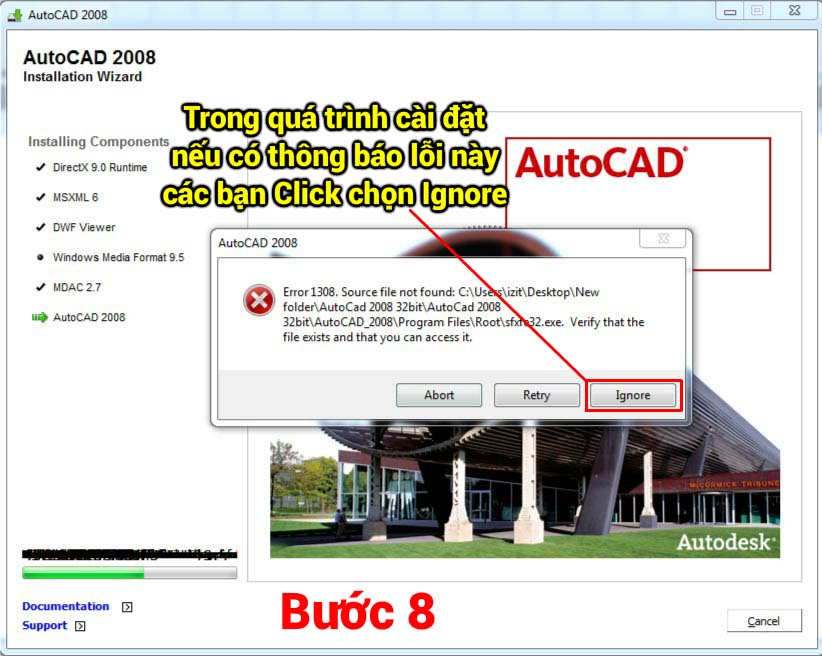 Bỏ qua các cảnh báo nếu có