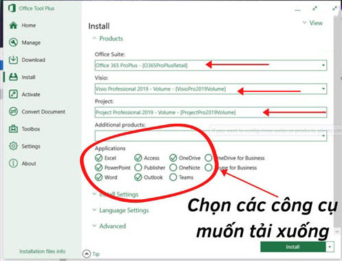 Lựa chọn công cụ cài đặt