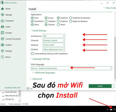 Cấu hình thông số cài đặt Office