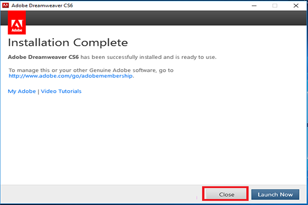 Hoàn tất quá trình cài đặt Dreamweaver CS6