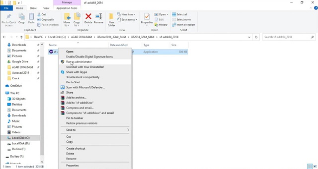 Chạy phần mềm kích hoạt với quyền Admin