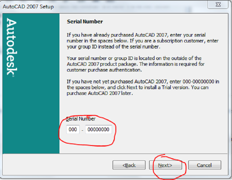 Nhập Serial Number AutoCAD 2007