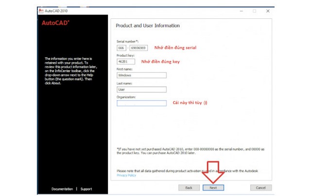 Nhập Serial Number và Product Key