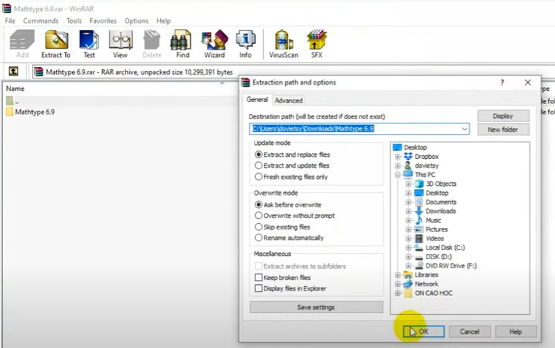 Giải nén file cài đặt MathType