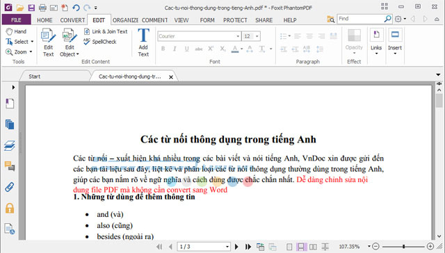 Tính năng chỉnh sửa văn bản