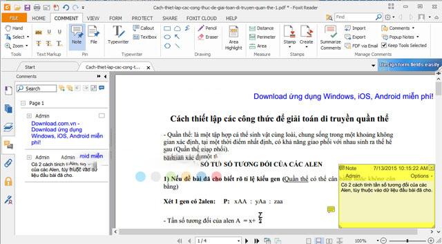 Bảng điều khiển bên trái Foxit Reader