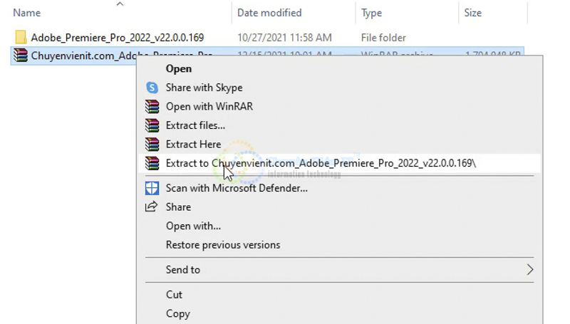 Giải nén Adobe Premiere 2022