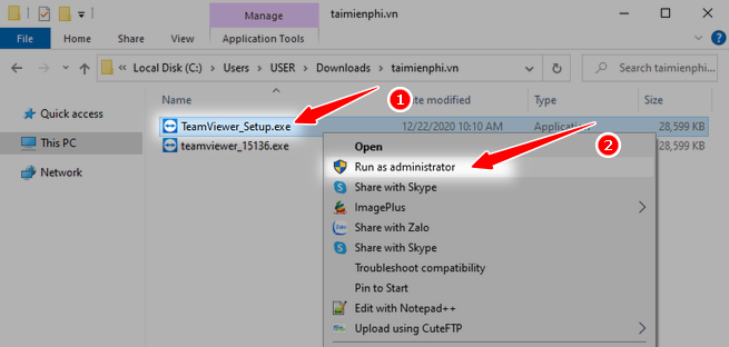 Chạy file cài đặt TeamViewer