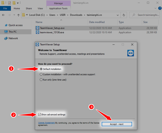 Thiết lập cài đặt TeamViewer ban đầu