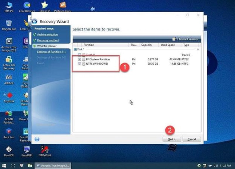 Chọn EFI và NTFS Windows