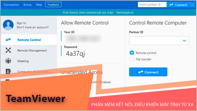 Giao diện làm việc của TeamViewer