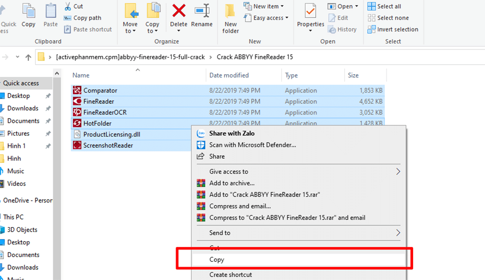 Copy toàn bộ file kích hoạt