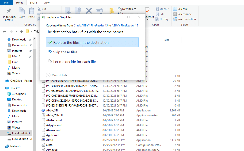 Xác nhận ghi đè file