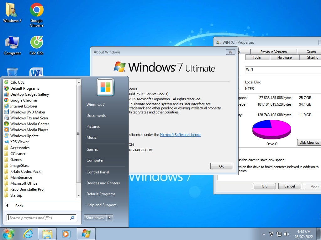 Thông tin hệ thống Ghost Win 7 Ultimate v5