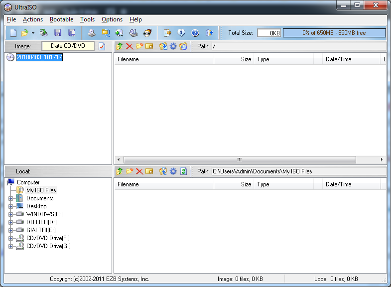 Giao diện làm việc UltraISO 9