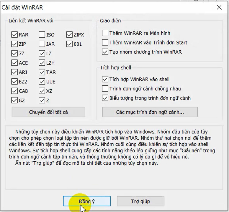 Hoàn thành cài đặt WinRAR