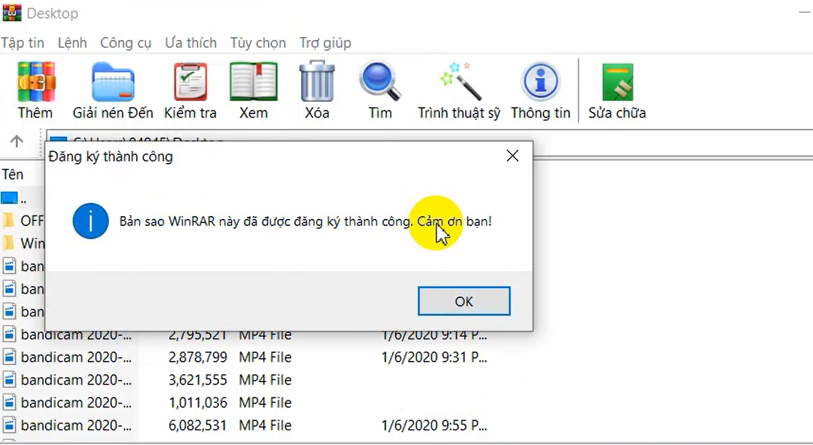Xác nhận kích hoạt WinRAR thành công
