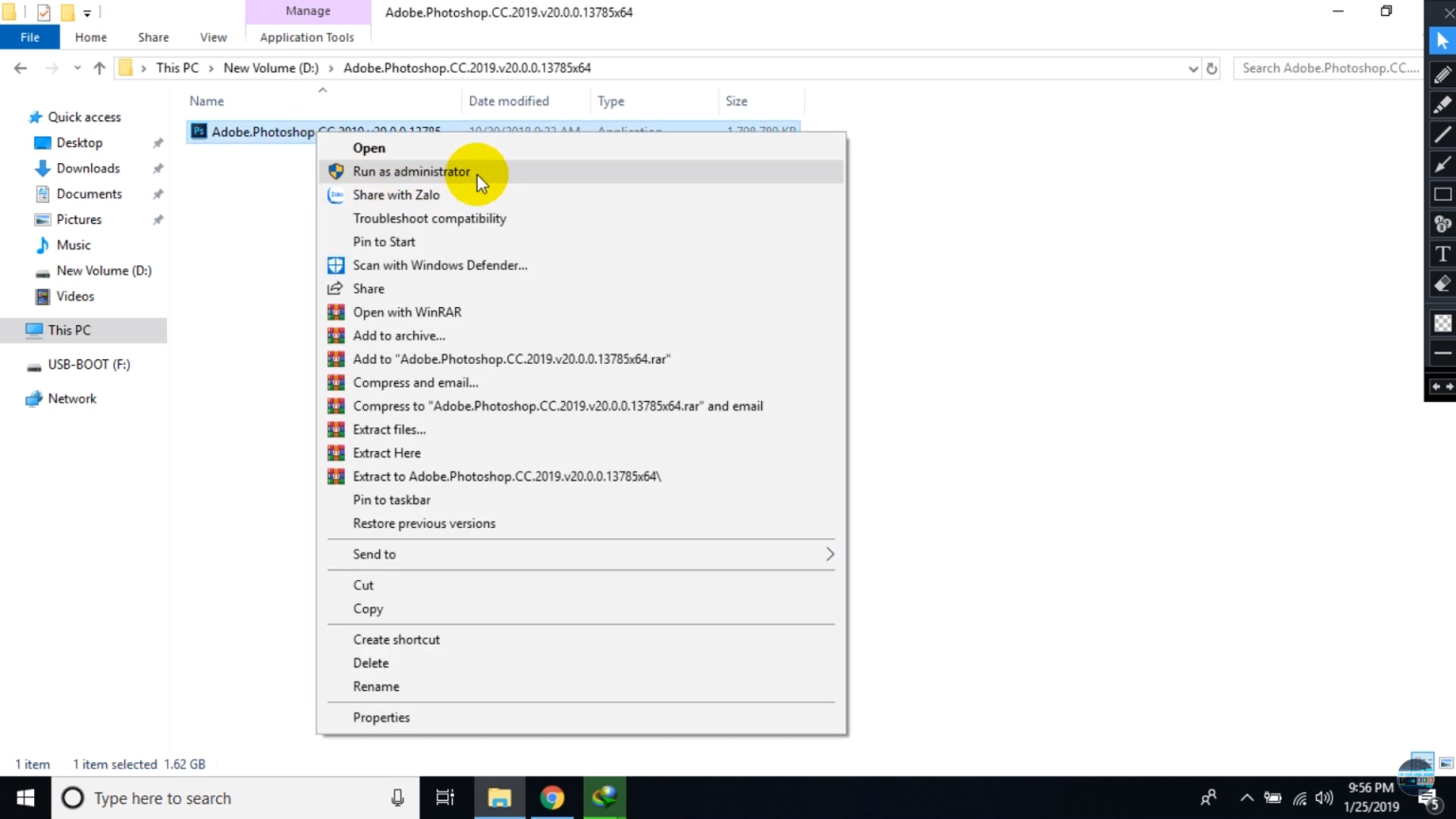 Chạy file setup Photoshop CC 2019